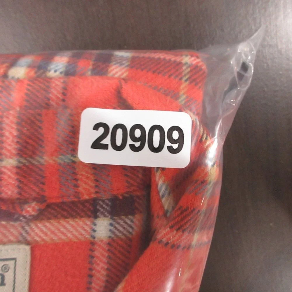 LL Bean Shirt Mens Large Orange Plaid Twill Flannel Organic Workwear Button Up